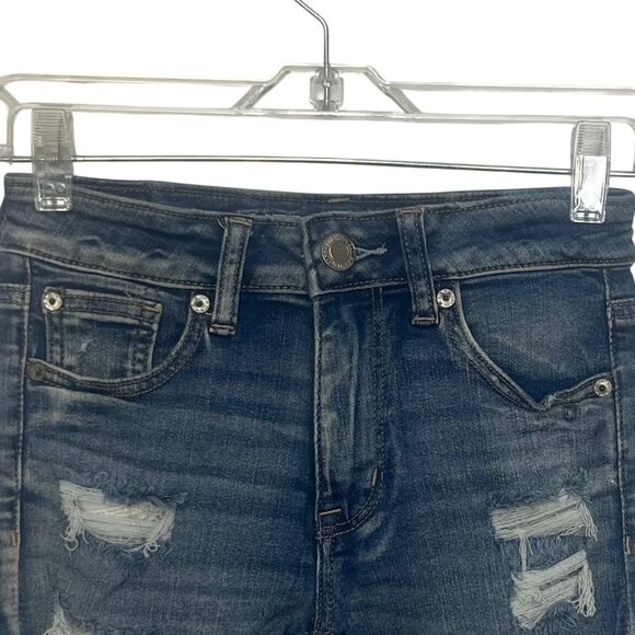 American Eagle Distressed Denim Shorts Size 0 Blue Next Level Stretch Cutoffs - Picture 3 of 14